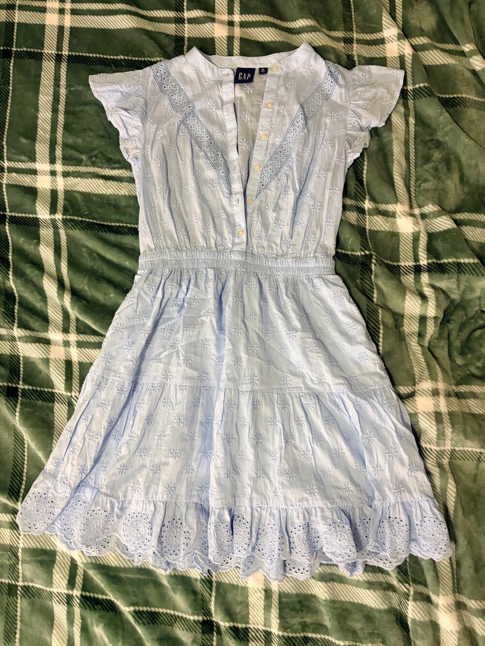 GAP Light Blue Cotton Eyelet Flutter-Sleeve Mini Dress